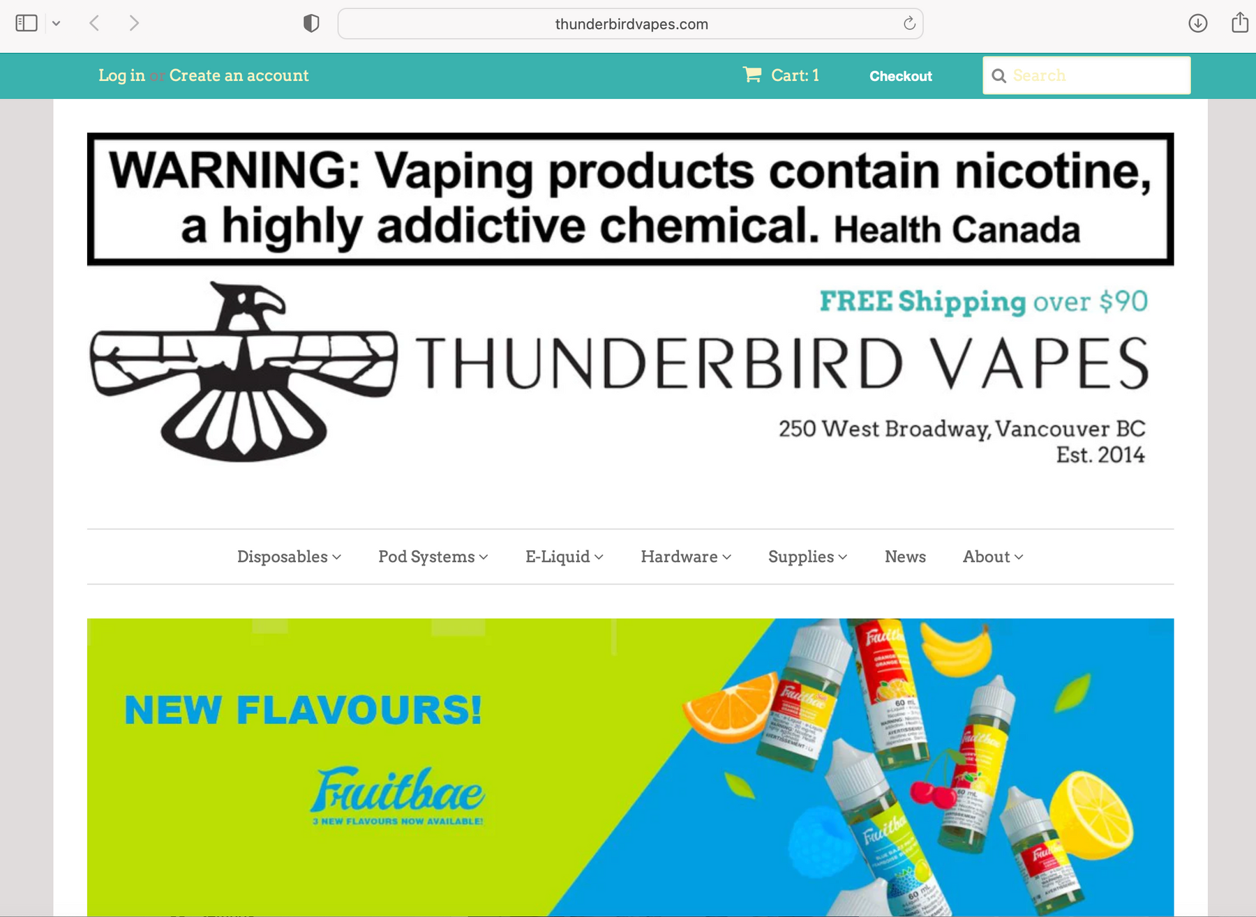 Thunderbird Vapes website