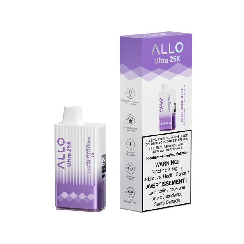 Allo Ultra 25K Puff Disposable Vape 20mg Grape Passion Fruit