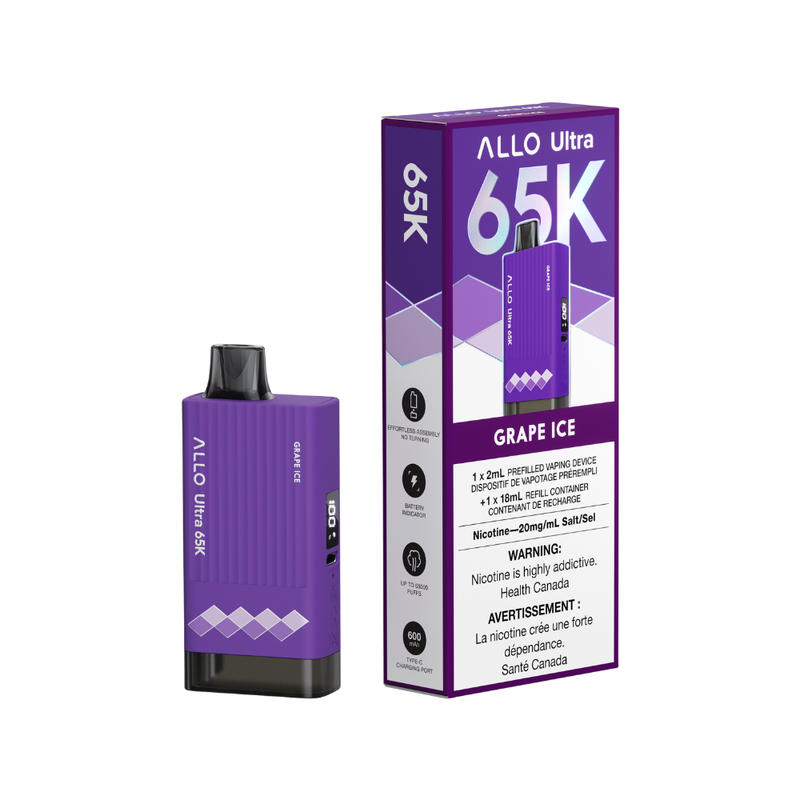 ALLO Ultra 65K disposable vape device in GRAPE ICE