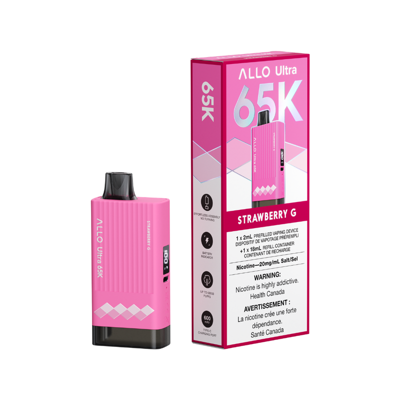 ALLO Ultra 65K disposable vape device Strawberry G Gum 