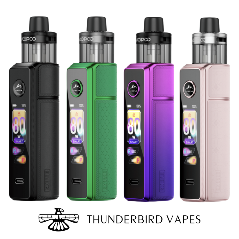 Voopoo Drag X3 Pod Mod Kits with Thunderbird Vapes logo