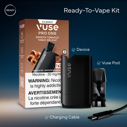 Vuse Pro One vape reusable pod kit package contents 